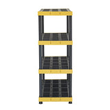 CX Black & Yellow®, 4-Tier Heavy Duty Plastic Storage Shelving Unit, 200lbs/shelf (55”H x 48”W x 20”D), for Indoor/Outdoor Organization, Modular Rack CX