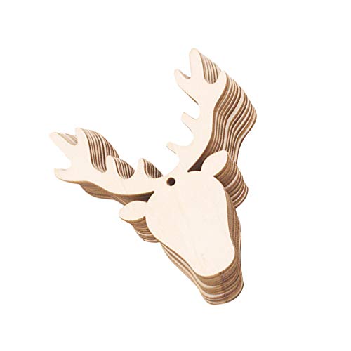 Amosfun Christmas Decor Christmas Wood Ornaments for Crafts 20Pcs Christmas Wooden Cutouts Deer Head Christmas Ornaments Reindeer Hanging Pendants