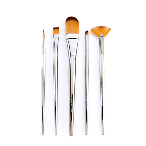 Royal & Langnickel Zen 5pc Standard Handle Brush Set, Includes - Oval Wash, Angular, Shader, Fan & Round Brushes - WoodArtSupply