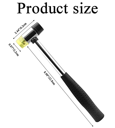Cionyce Rubber Mallet Hammer, 25mm Dual Head Soft Mallet Hammer Nylon Rubber Hammer, Metal Mallet with 2pc Conversion Head for Jewelry, Leather Cionyce