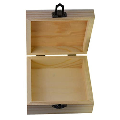 barenx Square Unpainted Wood Jewelry Box Plain Unfinished Wood Trinket - WoodArtSupply