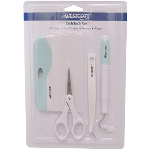Westcott 00502 Die Cutting Crafting Tools Set with Crafting Tweezers, Detail Scissors, XL Scraper and Weeder Tool, 4 Piece Westcott