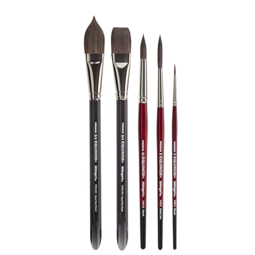 KINGART Equinox, Black Kazan Synthetic Watercolor Brushes, Set of 5 KINGART
