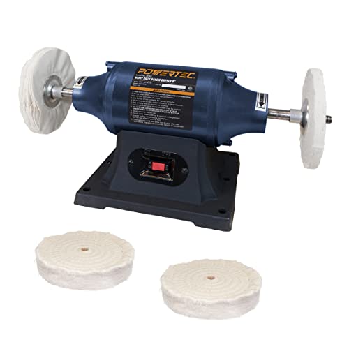 POWERTEC BF601C Bench Buffer Polisher with 2 Extra Buffing Wheels, 6 Inch Buffing & Polishing Bench Grinder Machine for Metal, Jelwelry, Knives,