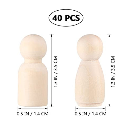 Toyvian Wooden Peg Dolls Unfinished, 1- 1/ 3 inch Wood Peg Dolls, Pack of 40 Wooden People Pegs for DIY Crafting Painting Handicrafts Wooden Peg Toyvian