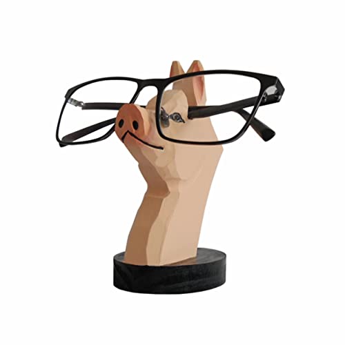 MAGIC WOOD Handmade Wood Carving Eyeglasses Holder Stand Sunglasses Display Stand Home Office Desk Décor Gift (Pig) MAGIC WOOD