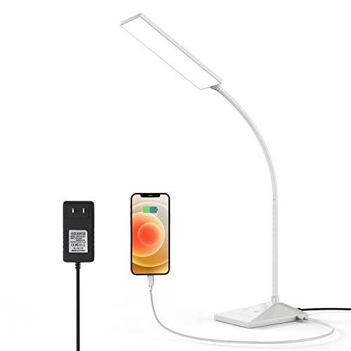 MONGERY LED Desk Lamp, Eye-Caring Table Lamps with USB Charging Port,7 Brightness Levels & 5 Color Modes,Touch Control and Memory Function,7W - WoodArtSupply