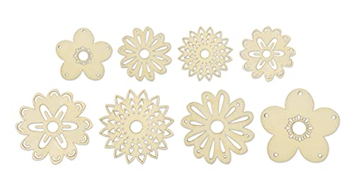 CraftMedley Miniature Laser Cut Wood Shapes - Flowers - 8 Pieces (4 Large, 2 Small), Brown