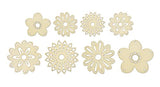 CraftMedley Miniature Laser Cut Wood Shapes - Flowers - 8 Pieces (4 Large, 2 Small), Brown Craft Medley