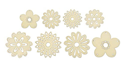 CraftMedley Miniature Laser Cut Wood Shapes - Flowers - 8 Pieces (4 Large, 2 Small), Brown