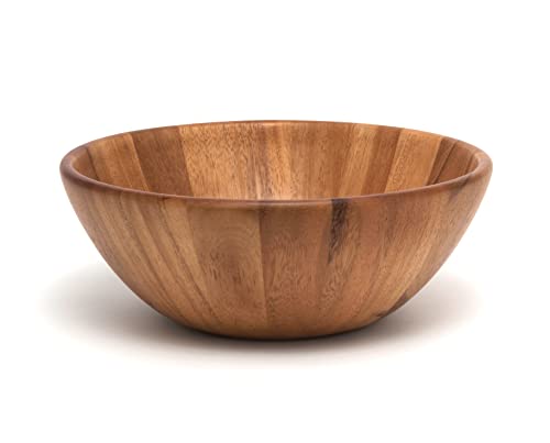 Lipper International Acacia Round Flair Serving Bowl for Fruits or Salads, Large, 12" Diameter x 4.5" Height, Single Bowl - WoodArtSupply