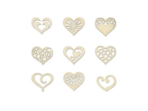 Mini Laser Cuts Wood Shape - Hearts - 45 Pieces - 1'' Across - WoodArtSupply