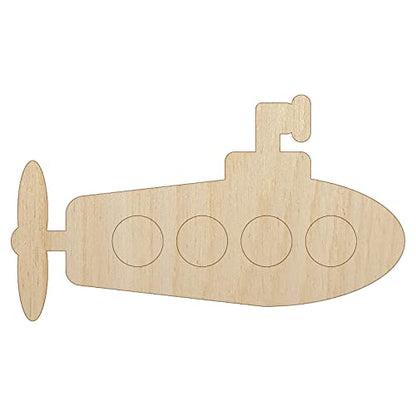 Submarine Doodle Unfinished Wood Shape Piece Cutout for DIY Craft Projects - 1/4 Inch Thick - 4.70 Inch Size
