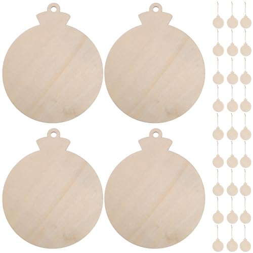 VOSAREA 50pcs DIY Christmas Wooden Hanging Ornaments with Hole Wood Unfinished Cutout Tag Blank Cutouts Natural Wooden Slices for Centerpieces DIY VOSAREA