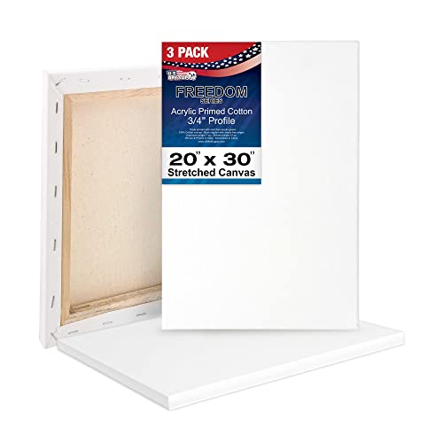 U.S. Art Supply 20 x 30 inch Stretched Canvas 12-Ounce Triple Primed, 3-Pack - Professional Artist Quality White Blank 3/4" Profile, 100% Cotton, - WoodArtSupply