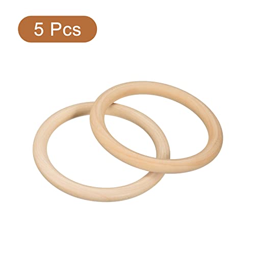 uxcell 5Pcs 100mm(4-inch) Natural Wood Rings, 10mm Thick Smooth Unfinished Wooden Circles for DIY Crafting, Knitting, Macrame, Pendant uxcell