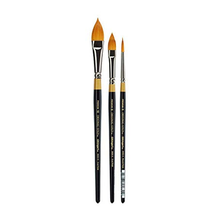 KINGART B-108 Premium 3 pc. Original Gold 9930 Series Oval Sizes: 6, 10/9430 Series Round Floral Petal Size: 6 Brush Set, Synthetic Golden Taklon for KINGART