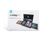 KINGART Mixed Media Art Set, 2-Drawer Wooden Case, Pencils, Pastels, Paints, Brushes, Erasers, Sharpener, Palette Knife, Palette, Painting, Drawing, KINGART