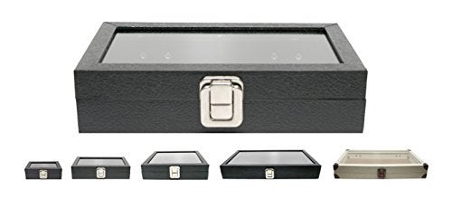 Novel Box Medium Glass Top Black Leatherette Metal Clasp Jewelry Display Case 8.1X4.75X2 + Custom NB Pouch Novel Box