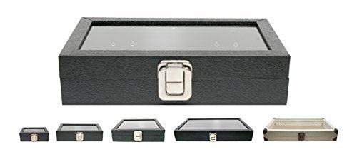 Novel Box Medium Glass Top Black Leatherette Metal Clasp Jewelry Display Case 8.1X4.75X2 + Custom NB Pouch