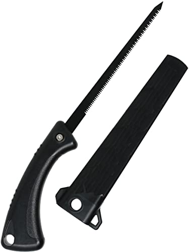 KAKURI Jab Saw with Sheath 5-1/4" for Cutting Drywall, Plaster, Wallboard, Wood, Japanese Pull Saw Hand Keyhole Saw Tool, Black, Made in JAPAN KAKURI