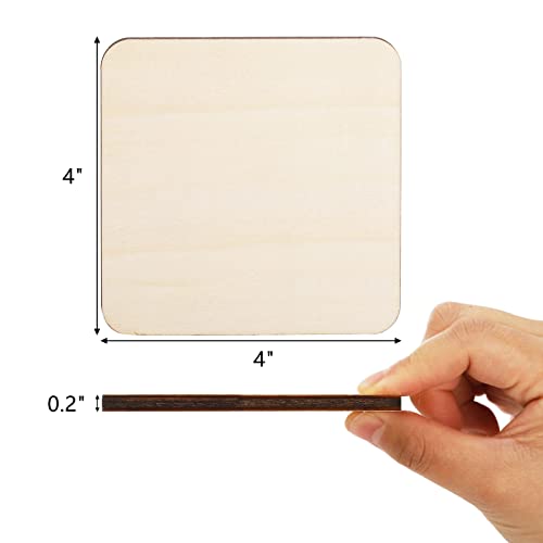 ZEAYEA 50 Pcs Unfinished Wood Squares Pieces, 4 x 4 Inch Thick Wood Coasters, Wooden Tiles for Coasters, Blank Wood Slices for Crafts, Painting,