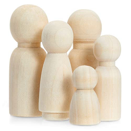 Juvale Set of 50 Unfinished Wood Peg Dolls Family, Wooden People for Crafts, Dollhouse Figures (5 Sizes) - WoodArtSupply