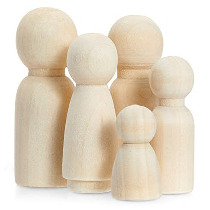 Juvale Set of 50 Unfinished Wood Peg Dolls Family, Wooden People for Crafts, Dollhouse Figures (5 Sizes) - WoodArtSupply