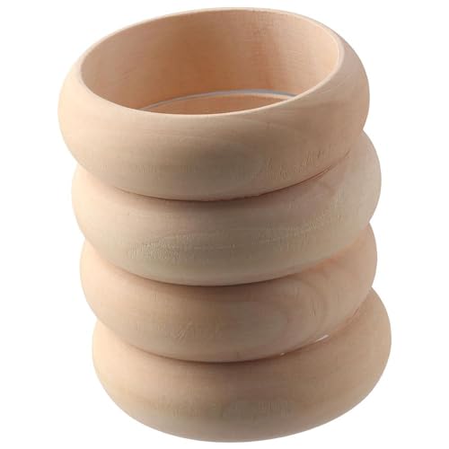 hobbyhub 4Pcs Unfinished Wood Blank Bangle Bracelets,3.4 x 1 Inch Natural Wooden Round Circles Large Wooden Ring for DIY Craft Making Painting hobbyhub
