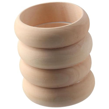 hobbyhub 4Pcs Unfinished Wood Blank Bangle Bracelets,3.4 x 1 Inch Natural Wooden Round Circles Large Wooden Ring for DIY Craft Making Painting - WoodArtSupply