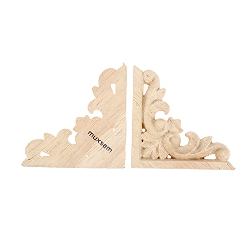 MUXSAM Furniture Applique, 8x8cm/3.15"x3.15", Wood Carved Corner Onlay Unpainted Frame Decal for Wall Cabinet Door Bed Dresser Mirror MUXSAM
