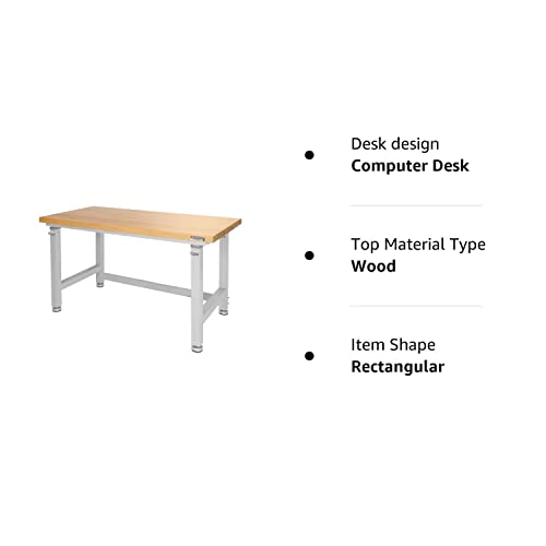 Seville Classics UltraHD Heavy Duty Workbench Table w/ Solid Wood Top, 1000 lbs. Weight Capacity Workstation for Garage, Warehouse, Workshop, Seville Classics