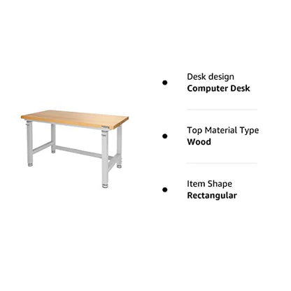 Seville Classics UltraHD Heavy Duty Workbench Table w/ Solid Wood Top, 1000 lbs. Weight Capacity Workstation for Garage, Warehouse, Workshop,