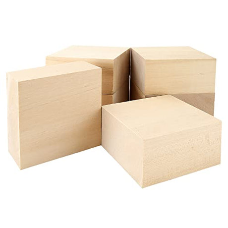 QTLCOHD 6Pcs Basswood Carving Blocks 4x4x2 Inch Whittling Wood Blocks Unfinished Wood Blocks Wood Carving Blocks for Beginner to Expert, Wood Carving QTLCOHD