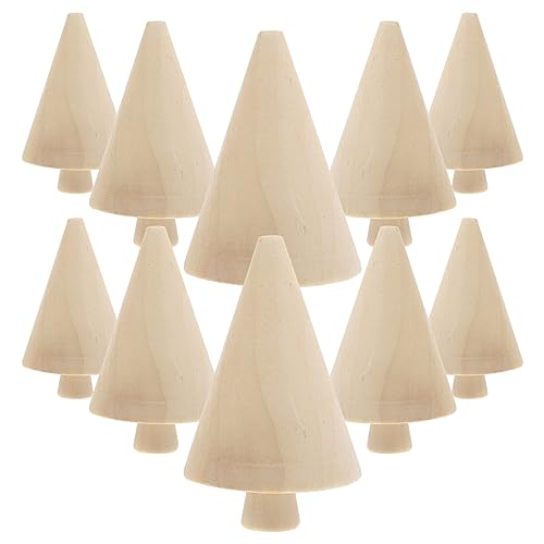 Abaodam 10pcs Mini Wooden Christmas Tree DIY Unfinished Wood Trees Blank Wooden Peg Dolls Unpainted Miniature Trees Statues for Arts Crafts Graffiti Abaodam