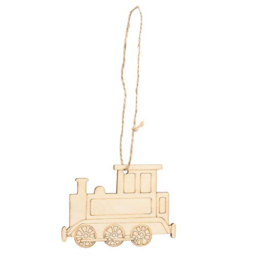 SEWACC 40 Pcs Rustic Wood Logs Wooden Train Cutout Mini Wooden Slices Party Wooden Ornaments Unfinished Train Cutouts Christmas Decor Wooden Hanging SEWACC