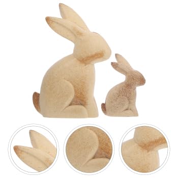 EXCEART 2pcs Easter Decorations Unfinished Wooden Bunny Rabbit Figurines to Paint DIY Easter Wood Crafts Toys Gifts Ornaments for Spring Party