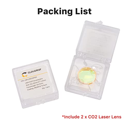 Cloudray CO2 Laser Lens 20mm Laser Mirror CO2 Laser Focal Lens Dia20mm FL63.5mm, CVD ZnSe CO2 Laser Focus Lens for CO2 Laser Engraver Cutter Machine Cloudray