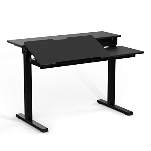 Stand Up Desk Store 40" Manual Adjustable Height Split Level Drafting Table Ergonomic Desk with Monitor Shelf (Black/Black) - WoodArtSupply