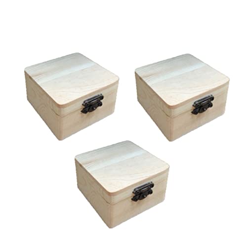 COHEALI 6 Pcs Unfinished Wooden Case Antique Jewelry Organizer Wood Treasure Chest Unfinished Chest Square Wooden Chest Jewelry Organizer Tray Lock COHEALI