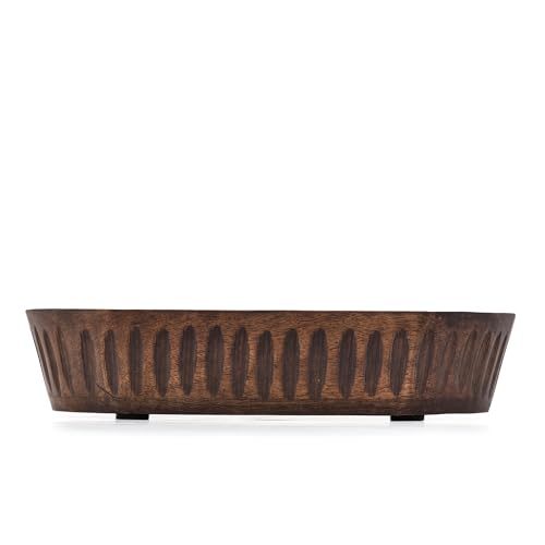 Samhita Mango Wood Decorative Bowls for Home Décor, Decorative Long Wooden Bowl for Table Centerpiece (10" x 6" x 2") Samhita