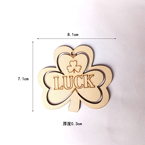 3 Pieces St. Patrick's Day Blank Wooden Ornament, Unfinished Hanging Shamrock Wooden Pendant, Clover Shaped Wood Embellishments with Twines for Irish Attria