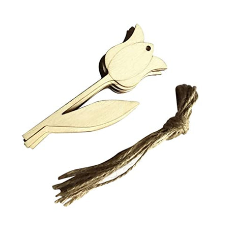 SEWACC 10pcs DIY Tulip Decorations Garden Shape Tags Wood Slices Embellishments with Craft Flower Wooden Decor Tree Twines Wedding Unfinished Party SEWACC