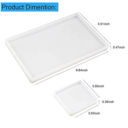 RESINWORLD Resin Tray Mold, 1Pc Thick Rectangle Tray Mold with 4 Pack Square Coaster Molds + 1 Pcs Large Resin Tray Mold + 4 Pack Geode Agate Coaster Molds