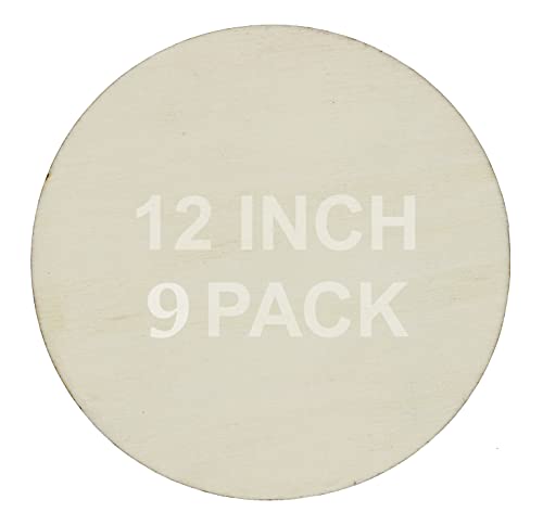 12 Inch Unfinished Round Wood Circles for Crafts, Door Hangers, Clocks, DIY Décor, Paint or Embellish – Wooden Plaque Disc Ready to Decorate | 9 Pack Creative Hobbies