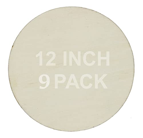 12 Inch Unfinished Round Wood Circles for Crafts, Door Hangers, Clocks, DIY Décor, Paint or Embellish – Wooden Plaque Disc Ready to Decorate | 9 Pack - WoodArtSupply