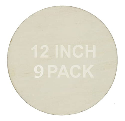 12 Inch Unfinished Round Wood Circles for Crafts, Door Hangers, Clocks, DIY Décor, Paint or Embellish – Wooden Plaque Disc Ready to Decorate | 9 Pack - WoodArtSupply