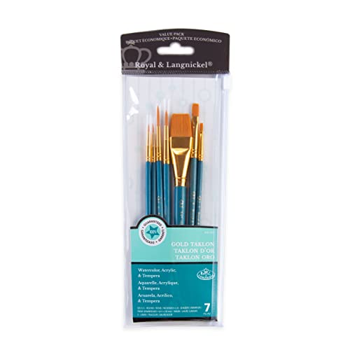 Royal Brush Manufacturing Royal and Langnickel Zip N' Close 7-Piece Brush Set, Taklon Filbert - WoodArtSupply