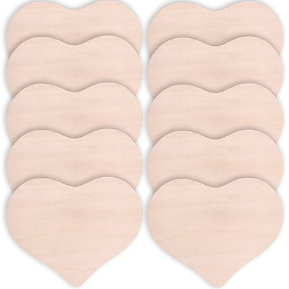 10 Unfinished Handcrafted Wooden Hearts Craft Kit - DIY Home Decor, Unfinished Wood Blanks for Crafting, Garden and Wedding Decor - Wood Heart Shape