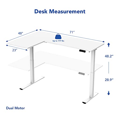 FLEXISPOT Corner Desk Dual Motor L Shaped Computer Electric Standing Sit Stand Up Desk Height Adjustable Home Office Table with Splice Board, 71x48 FLEXISPOT